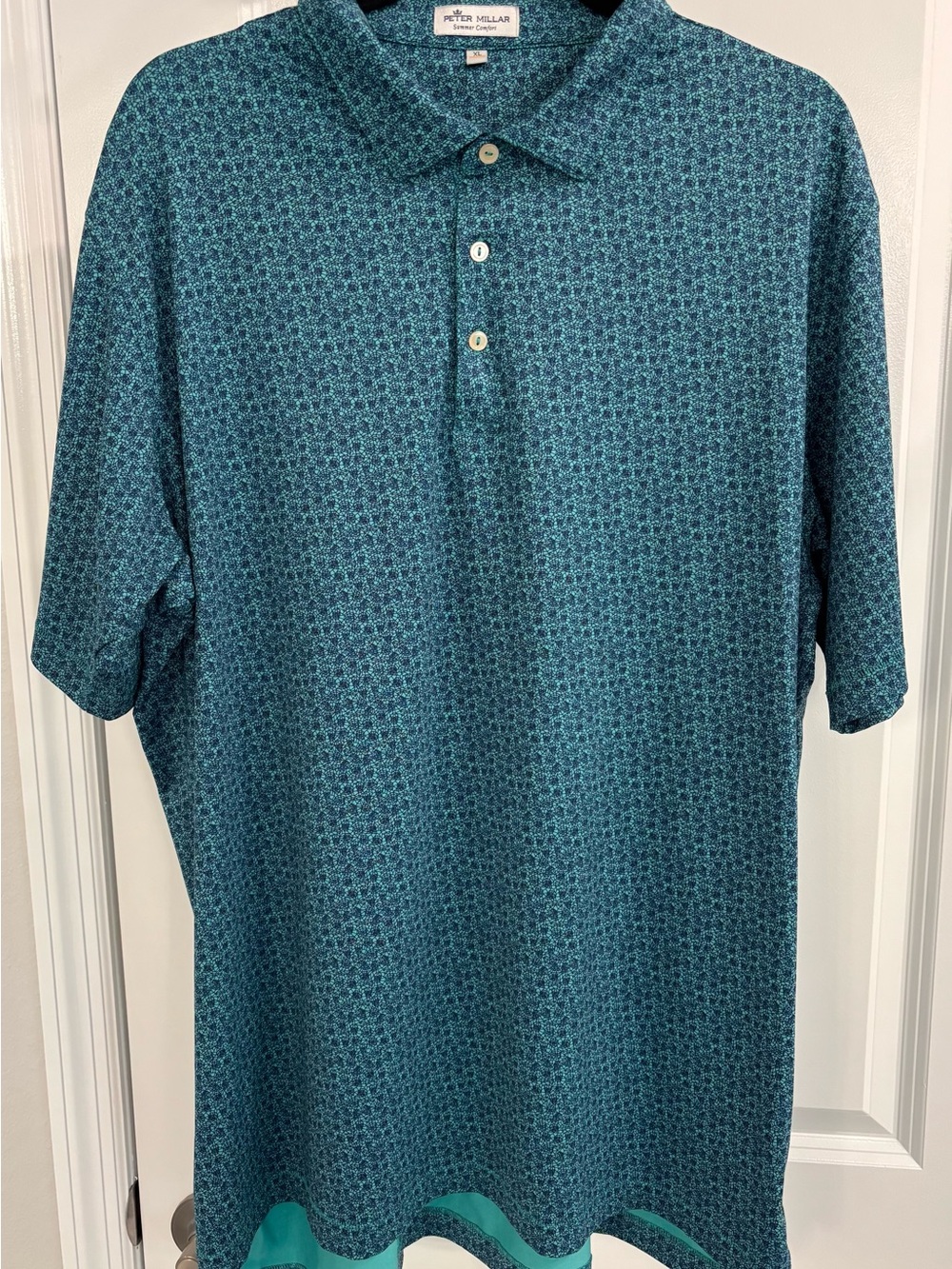 Peter Millar Teal Geometric Short-Sleeve Polo